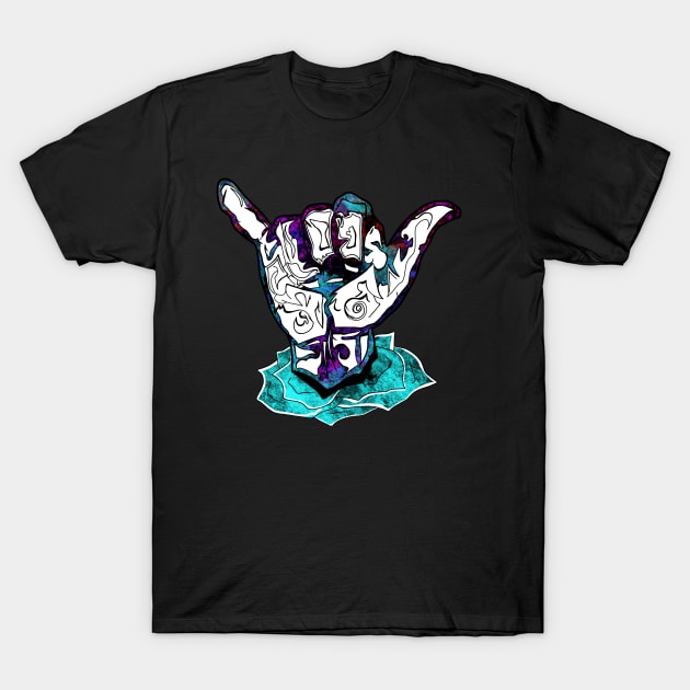 Hang Loose - hand signal and rose design T-Shirt by v_art9